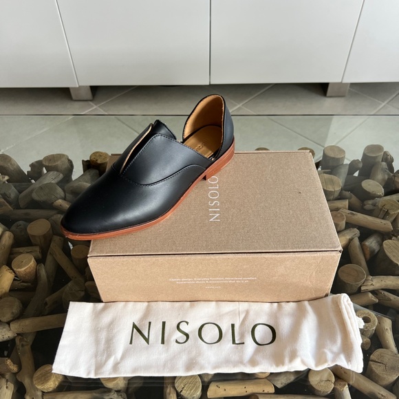NISOLO Black Leather Emma D'Orsay Oxford Classic Flat Shoes - Picture 7 of 16